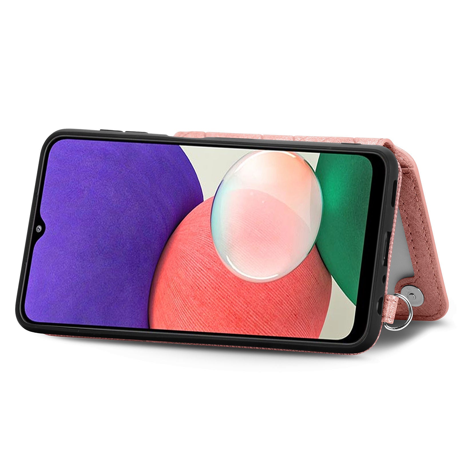 For Samsung Galaxy A22 5G (EU Version) Anti-drop Phone Case Kickstand PU Leather TPU Geometry Imprinted Wallet Cover with Strap For Samsung Galaxy A22 5G (EU Version) Anti-drop Phone Case Kickstand PU Leather TPU Geometry Imprinted Wallet Cover with Strap